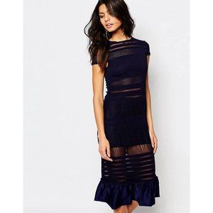 NWOT - foxiedox Navy Sheer Striped Midi Dress